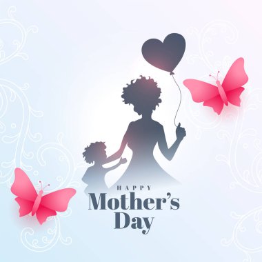 Dekoratif anneler günü arka planı kelebek ve kalp balonu vektörüyle karşılıyor