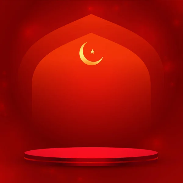 Подіум Платформа Червоному Тлі Ісламського Фестивалю Вектор — стоковий вектор