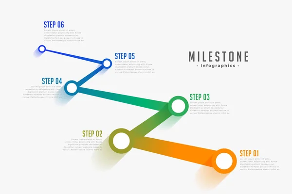 Sechs Schritt Meilenstein Infografik Kartenvorlage Für Erfolgsvektor — Stockvektor