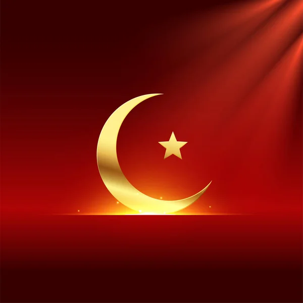 イスラーム文化ベクトルの赤い背景に輝く月のアイコン — ストックベクタ