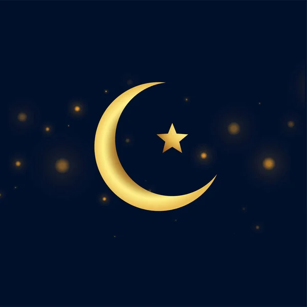 Guld Islamisk Halvmåne Symbol Bakgrund Med Glänsande Effekt Vektor — Stock vektor