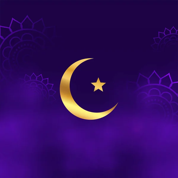 Блискучий Символ Півмісяця Фіолетовому Фоні Ефектом Диму — стоковий вектор