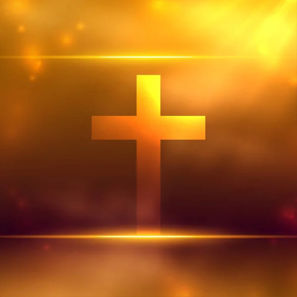 Brillante Cruz Religiosa Símbolo Fondo Con Luz Efecto Vector — Archivo Imágenes Vectoriales