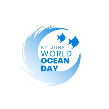 8 Haziran Okyanus Günü arka planında harika balık tasarımı vektörü var.