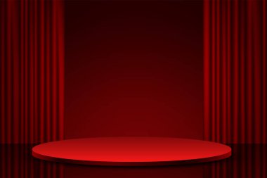 Lüks kadife perde vektörüyle ürün ekranı için 3d podyum