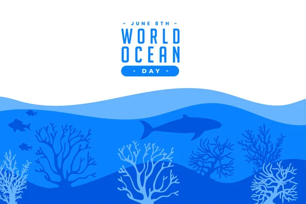 Juin Journée Mondiale Océan Fond Avec Baleine Corail Vecteur Conception — Image vectorielle