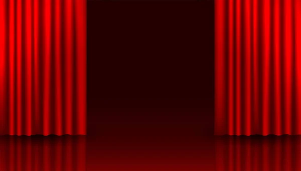 Bandera Escenario Teatro Perfecto Con Vector Cortina Roja Abierta — Archivo Imágenes Vectoriales
