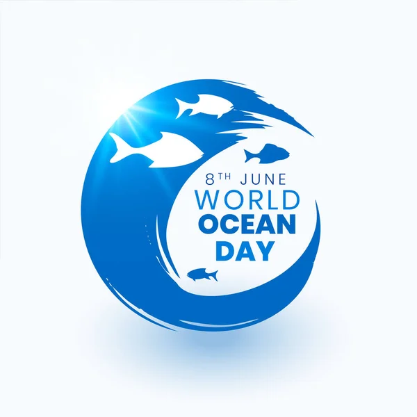 Juin Affiche Journée Internationale Océan Avec Vecteur Brillant Effet Lumière — Image vectorielle