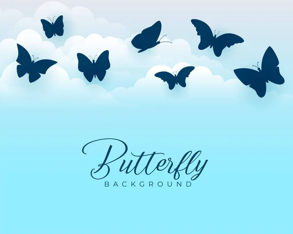 Troupeau Papillons Volants Arrière Plan Avec Vecteur Conception Nuages — Image vectorielle