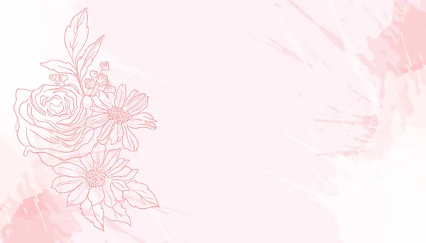 Elegante Lijn Stijl Bloesem Bloemmotief Roze Behang Vector — Stockvector