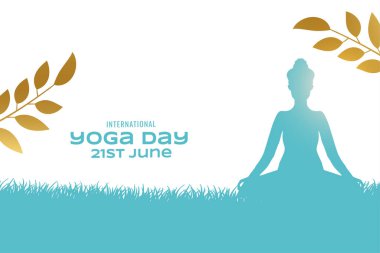 Altın yapraklar tasarım vektörüyle modern uluslararası yoga günü arka planı