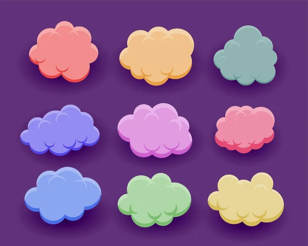 Sammlung Von Bunten Flauschigen Wolken Symbole Für Die Tageszeit Vektor — Stockvektor
