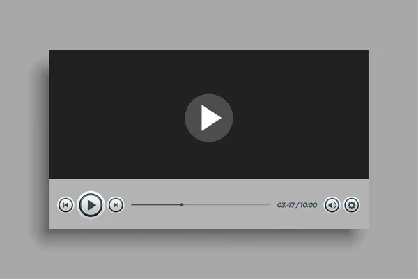 Flat Grey Panel Video Player Template Multimedia Experience Vector — Stock Vector