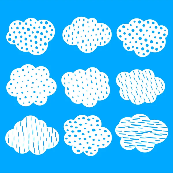 Doodle Stil Niedlich Regen Muster Wolken Element Packung Vektor — Stockvektor