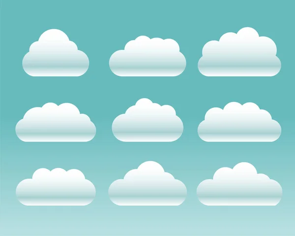 Pack Mit Neun Wolken Symbol Für Wetter Und Klima Vektor — Stockvektor