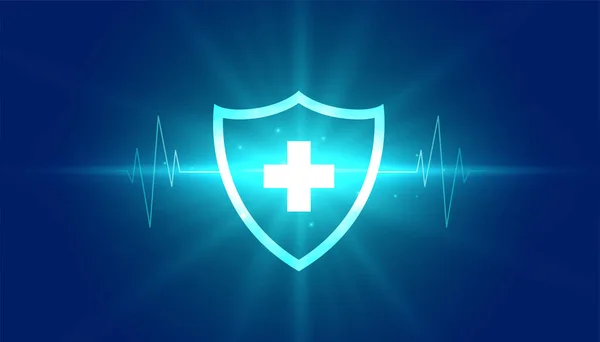 Escudo Brillante Cardiografo Fondo Azul Para Vector Atención Médica — Vector de stock