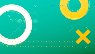 Çapraz ve çember şekil vektörlü memphis desenli geometrik afiş