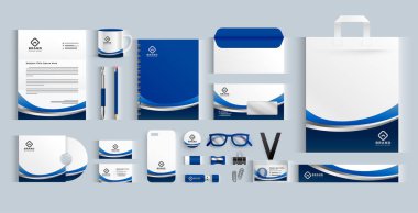 İş sunum vektörü için mavi şirket kırtasiye şablonu