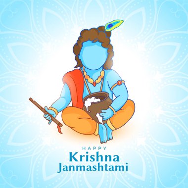 Janmashtami festivali bal krishna tasarım vektörlü dilek kartı