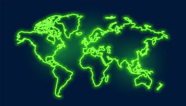 Mappa Globale Verde Stile Neon Design Vettoriale — Vettoriale Stock