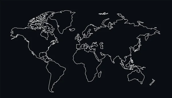 Mappa Globale Mondiale Contorno Sfondo Nero — Vettoriale Stock