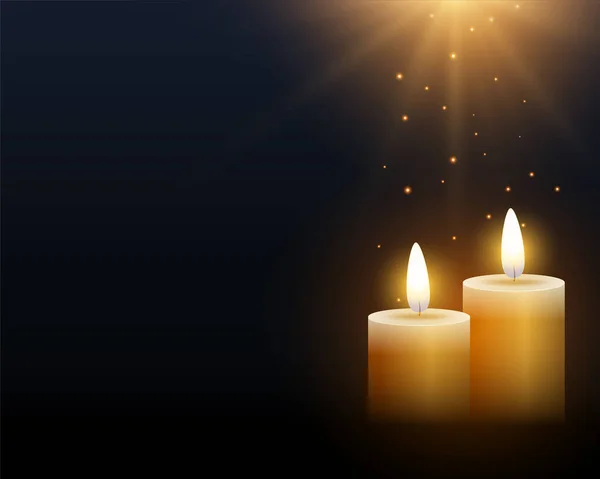 Realistische Zwei Brennende Kerze Dunklen Hintergrund Mit Licht Effekt Vektor — Stockvektor
