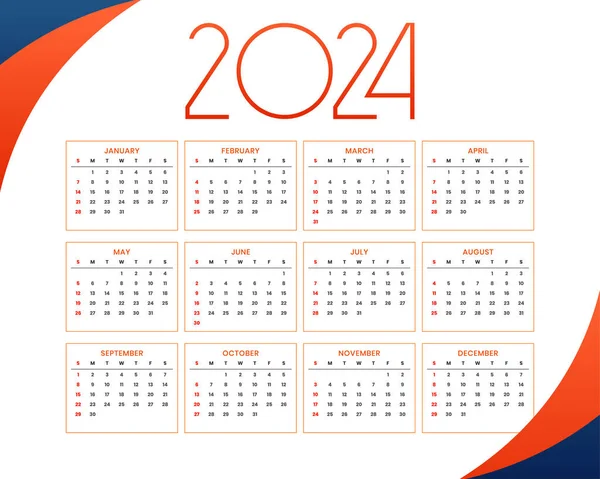 现代2024写字台日历模板时间表任务或事件向量 — 图库矢量图片