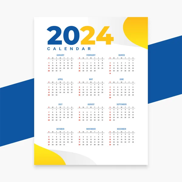 2024 Nytt Kalender Layout Perfekt Kontor Brevpapper Vektor — Stock vektor