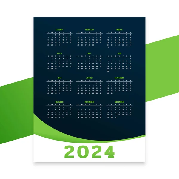 Modern 2024 New Year English Calendar Layout Printable Design Vector — Stock Vector