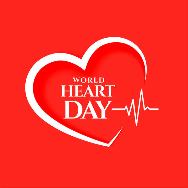 beautiful world heart day red background with heartbeat design vector