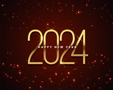 Altın 2024 Yeni Yıl Parlak parçacık vektörlü arka plan diliyor