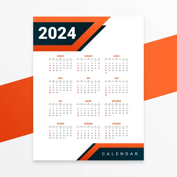 Modern 2024 Nytt Engelsk Kalender Mall Med Datum Och Händelser — Stock vektor