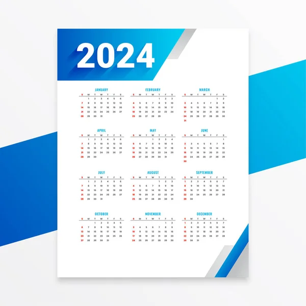 Profesyonel Vektör Için 2024 Yeni Yıl Takvimi Mavi Düzeni — Stok Vektör