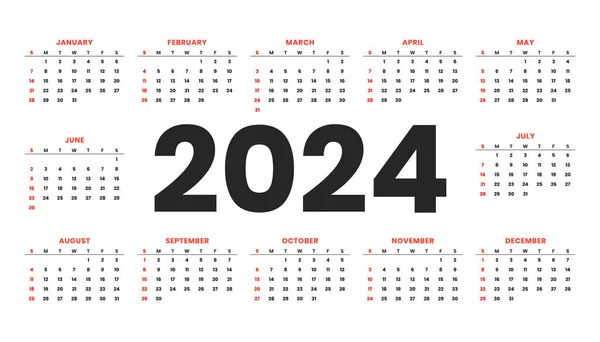 2024 Šablona Kalendáře Nového Roku Pro Kancelářský Stůl Nebo Stěnový — Stockový vektor