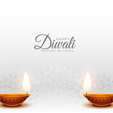 Temiz mutlu diwali vektör tasarımı Yanan diya ile 