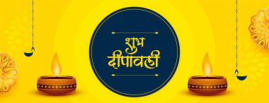Shubh deep avali sarı bayrak parlayan diya tasarımı 
