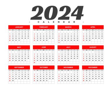 beyaz ve kırmızı 2024 duvar takvimi zamanlama olayları vektörü