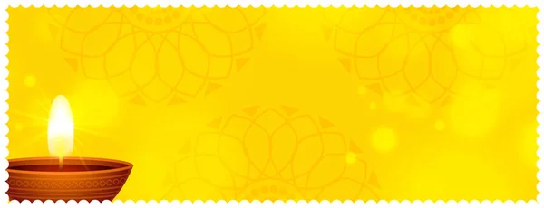 Banner Amarelo Diwali Feliz Com Espaço Texto Design Diya — Vetor de Stock