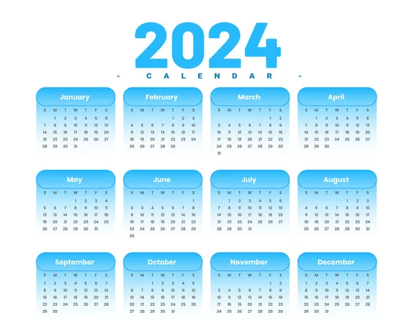 2024 Plná Strana Modrý Kalendář Šablona Týdny Nebo Daty Design — Stockový vektor