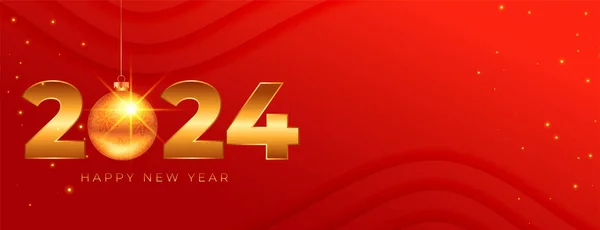 Happy New Year 2024 Celebration Banner Hanging Xmas Ball Vector — Stock Vector