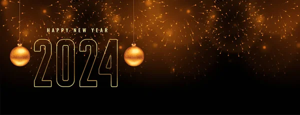 2024 Новий Рік Феєрверк Святкування Банер Різдвяний Вектор — стоковий вектор