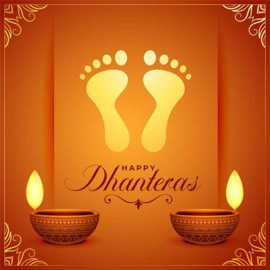 Shubh dhanteras tanrıça charan ve petrol lambası vektörü ile geçmiş istiyor