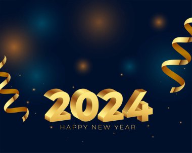 3d biçimi 2024 Yeni Yıl Arifesi Altın kurdele vektörü