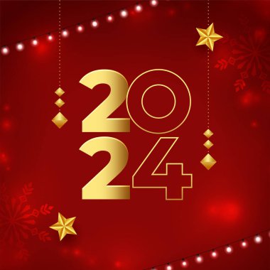 çizgi biçimi altın 2024 harfli kar tanesi arkaplanı hafif çelenk vektörü