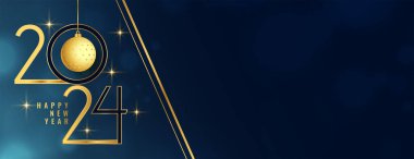 Mutlu yıllar 2024 olay afişi asılı xmas takı vektörü