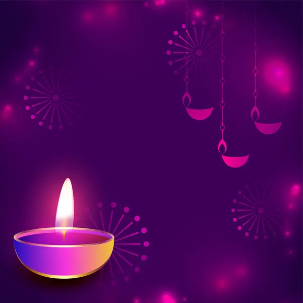 Happy Diwali Feest Achtergrond Met Tekst Ruimte Gloeiende Diya — Stockvector