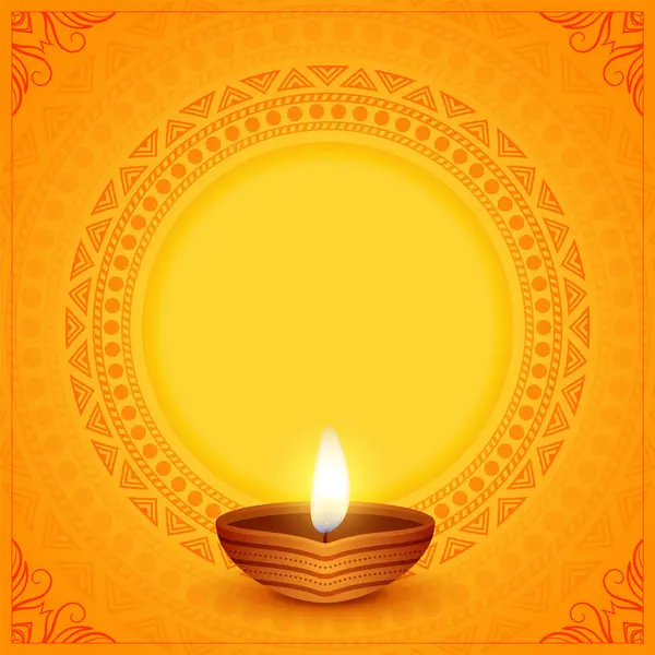 Happy Diwali Greeting Background Oil Diya Image Text Space — Stock Vector