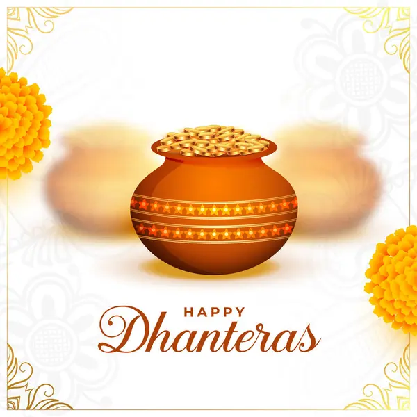 stock vector happy dhanteras wishes background with golden coin kalasha and diwali greetings vector