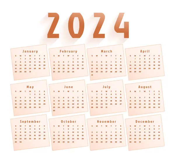 Minimální Styl 2024 Šablona Kalendáře Nového Roku Pro Kancelářský Nebo — Stockový vektor