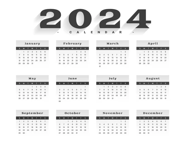 Μαύρο Και Άσπρο 2024 Μηνιαίος Προγραμματιστής Πρότυπο Σχεδιασμού Ημερολόγιο Διάνυσμα — Διανυσματικό Αρχείο